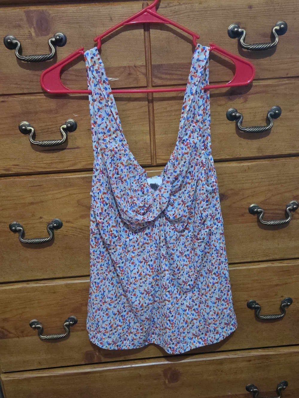 CAbi Floral V-Neck Sleeveless Camisole - White with Blue & Red Accents